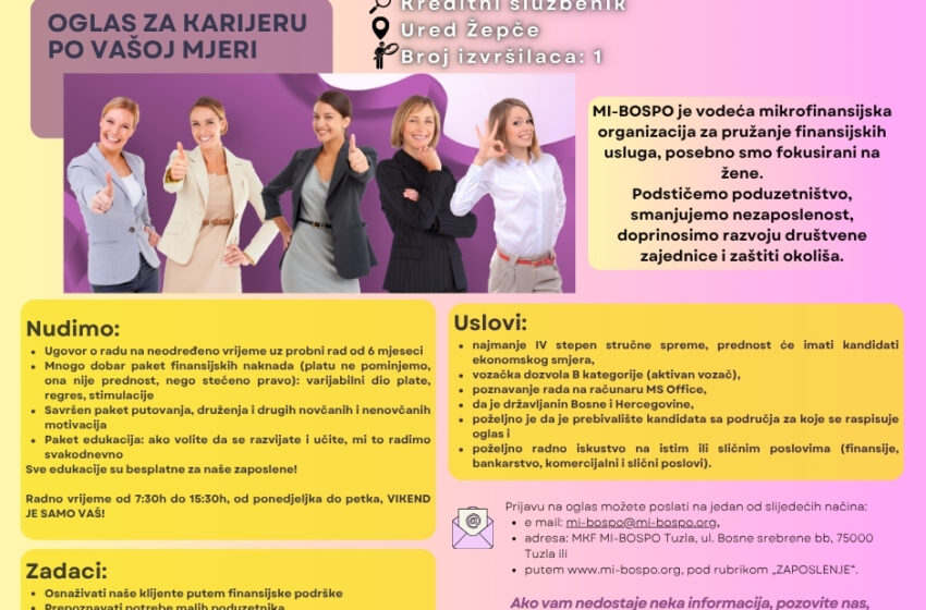  MI-BOSPO zapošljava kreditnog službenika u Žepču